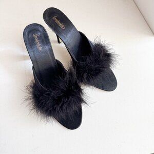 Fredrics of Hollywood Black Open Toe Pop Pom Bedroom Heels 11